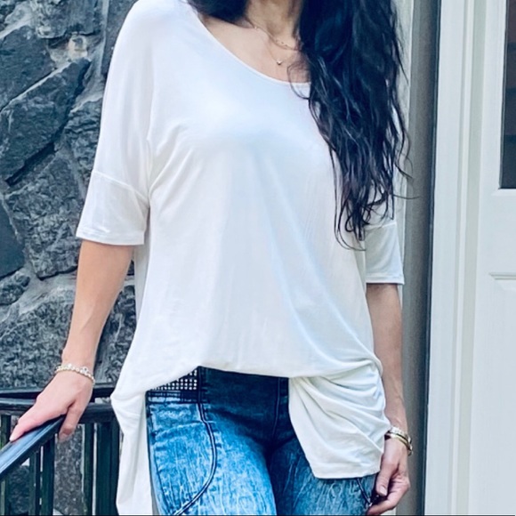 Asymmetrical off white tunic piko knit tunic top - Picture 8 of 8